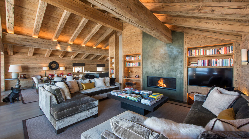 Lounge in a luxury chalet in Verbier